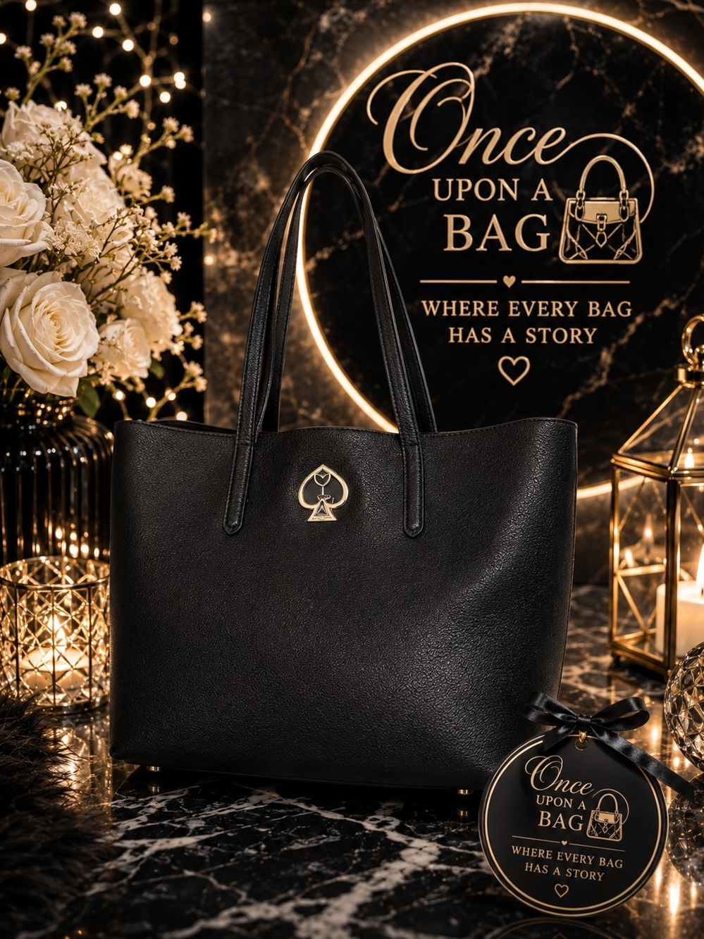 kate spade Black Tote with Gold Spade Emblem